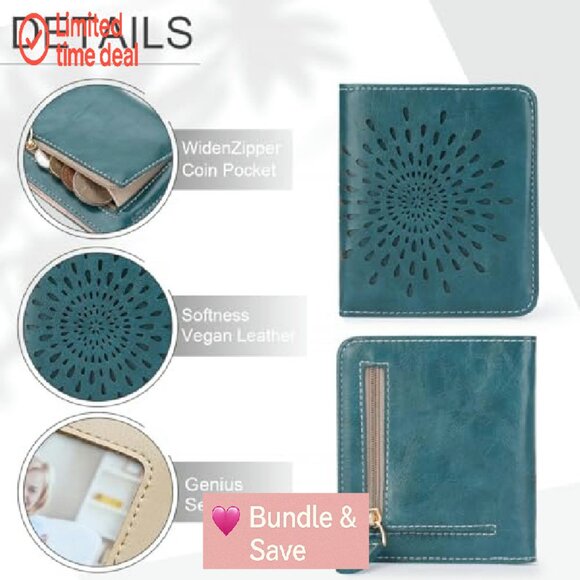 Slim RFID Vegan Leather Wallet with Sunflower Design, 6 Card Slots - Picture 5 of 7